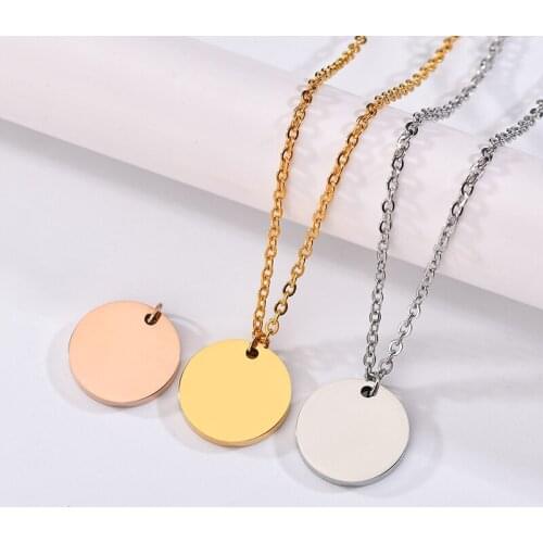 Neovivi Custom Engraving Name Love Logo Info Coin Necklaces for Women Man with Stainless Steel Chain Link Necklace Jewelry