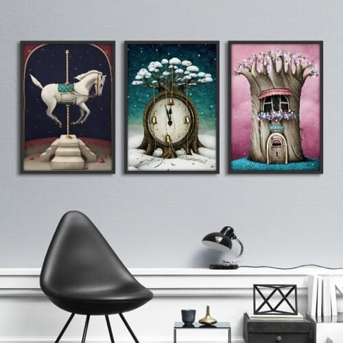 Nordic Decoration Home Abstract Horse Clock Tree Canvas Paintings Wall Prints Art Posters And Prints On Canvas Unframed