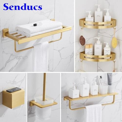 Bathroom Hardware Set Senducs Quality Stainless Steel Harware Set Brushed Gold Towel Rack Luxury Gold Bathroom Hardware Sets