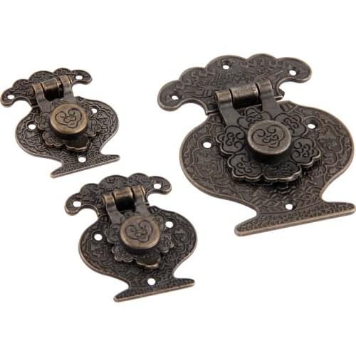 1Pc Antique Bronze Funiture Drawer Jewelry Wooded Box Latch Clasp Vintage Decorative Hasps Case Lock Buckle 46*37/ 50*40/78*63mm