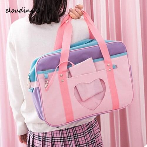Japanese Preppy Style Pink Shoulder School Bags For Women Girls Canvas Large Capacity Casual Luggage Organizer Handbags Totes