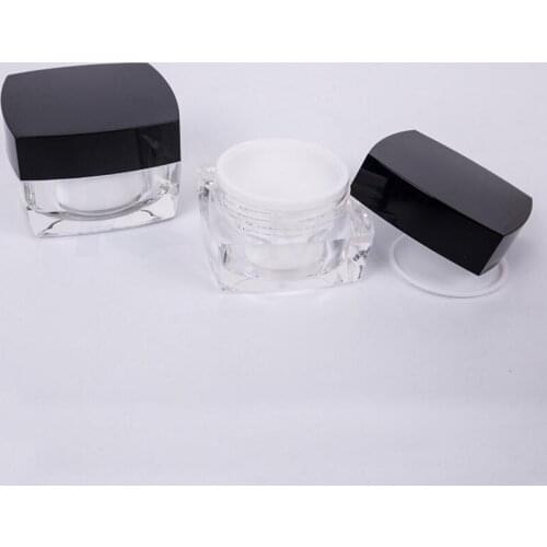 5g*150 empty square acrylic cream jar packaging bottle with black lid, Sample cosmetic cream pot