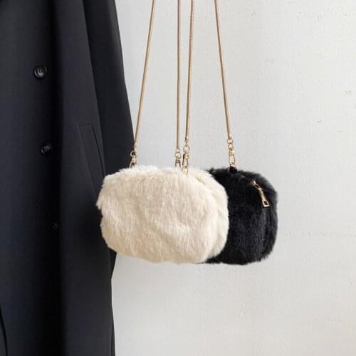 Womens Bag High Quality Faux Rabbit Hair Mini Women Crossbody Phone Bag Faux Fur Chains Shell Female Shoulder Bag Whole Sale