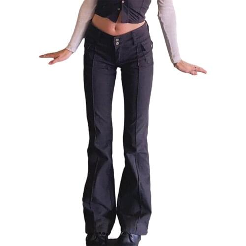 Womens Pants, Side Pockets Solid Color Vintage Skinny Jeans Trousers for Female