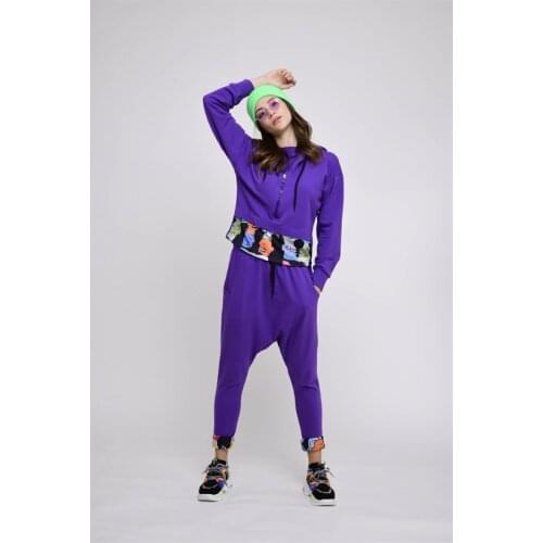 Art Detailed Green And Purple Color Options Zippered Winter Women 2 Pieces Suit 2021 Fashion Cotton Fabric Hooded Sweet Set