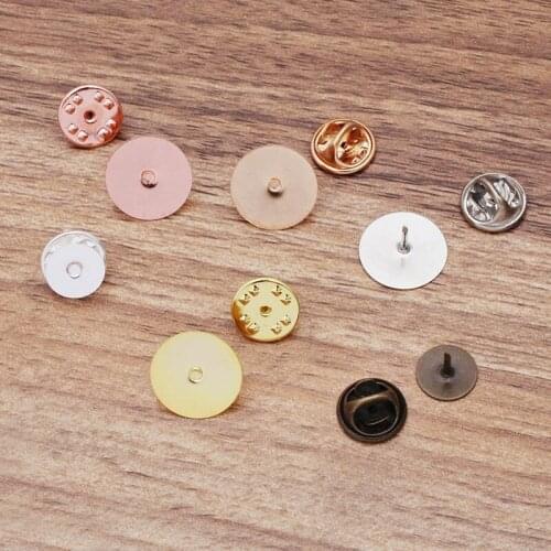 10mm 15mm Flat Glue Pad Safety Pins Brooch Lock Metal Pins Back Button Buckle Clasps for Pin Brooch base Jewelry Accessories