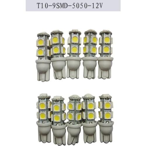 10PCS Led Car DC 12v T10 9SMD 5050 Lampada Light Super White Led Parking Bulb Auto Wedge Clearance Lamp