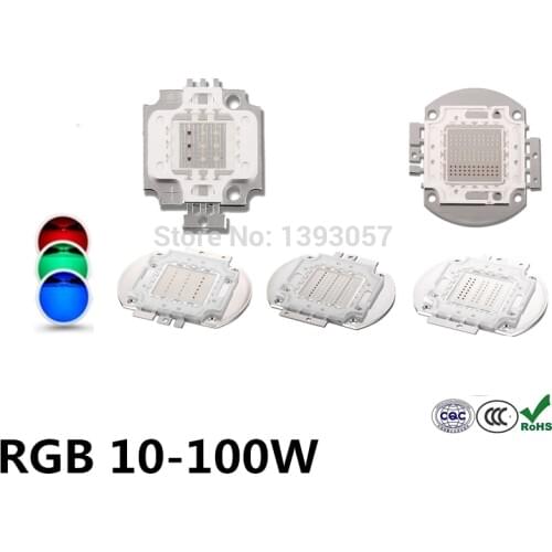 10pcs/lot 10W/20W/30W/50W/100W LED RGB Integrated High Power Lamp bulbs Red Green Blue light Chips Free shipping