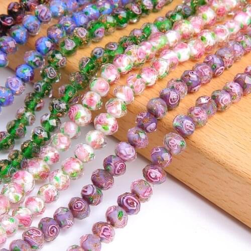 10Pcs/lot8 10 12mm Transparent Colorful Glass Lampwork Beads for Jewelry Making Women Diy Bracelet Flower Rondelle Faceted Beads