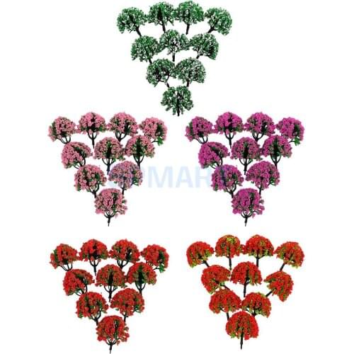 10pcs 1/200 Train Railroad Scene Scenery Landscape Model Trees Green HO Scale with Flowers Model Building Kits