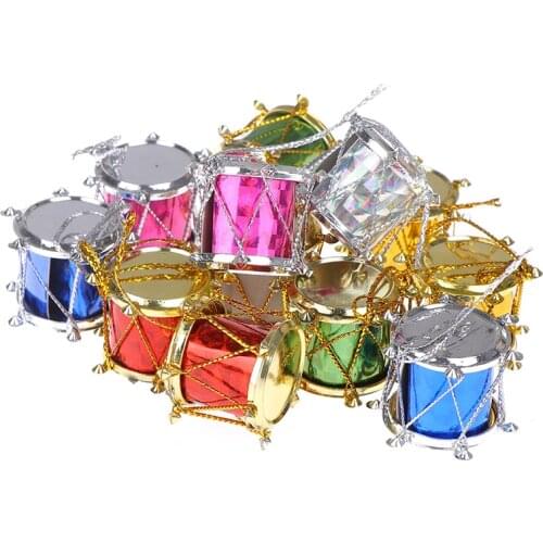 12pcs Laser Small Drum Christmas Ornament Colorful Mini Gift Box Christmas Tree Pendant New Year Ornaments Decorations