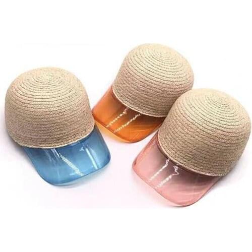 2019 New Summer Handmade Raffia Patchwork Transparent Pvc Fashion Equestrian Cap Men Women Leisure Visors Hat