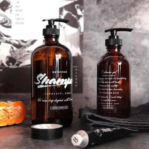 250ml 500ml Brown Glass Bottle Bathroom Soap Dispenser Shampoo Shower Gel Sub-bottle Kitchen Detergent Dispensing Bottle