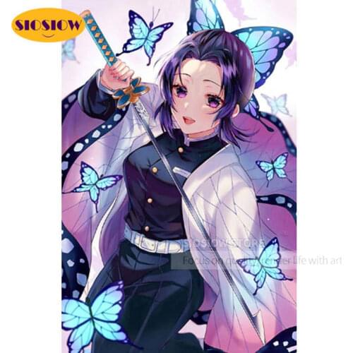 5d Diamond Painting Full Square Demon Slayer Shinobu Kochou Figure Diamond Mosaic Embroidery Cross Stitch Home Decor Girls Room