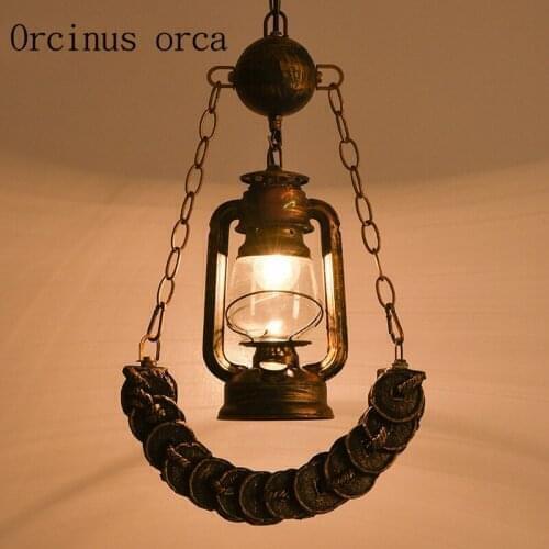 American Creative Industrial Wind Iron Chandelier restaurant cafe vintage wooden bedroom personality living room glass chandelie