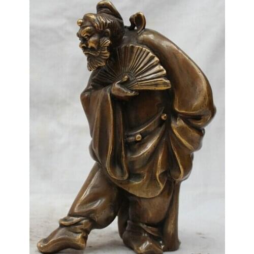 Bi001483 9" Chinese ancient Myth Bronze Zhong Kui Fighting devil immortal Statue