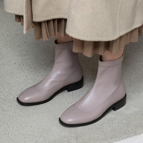 2020 Autumn winter Fashion Women Ankle Boots Square Toe Low Heel Shoes Woman Zip Short Booties Black Gray Brown Botas Mujer