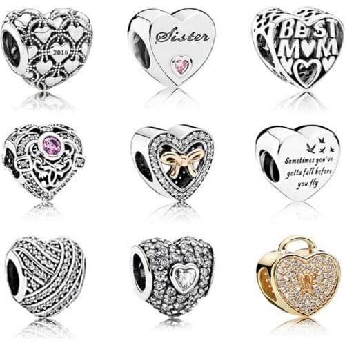 NEW 100% 925 Sterling Silver Interlocking Love Heart Beads Fit Original Charm Bracelet DIY bracelet The factory wholesale