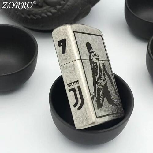 Zorro Kerosene Lighter Pure Copper Silver Carving Football Star Collection Men Gift Gasoline Oil Lighter Outside Tool