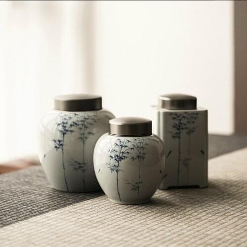 Storage Box Ceramic Tea Caddies Cofee Sugar Canister Handmade Round Vintage Tea Caddies Home Theedoos Household Products DG50TC