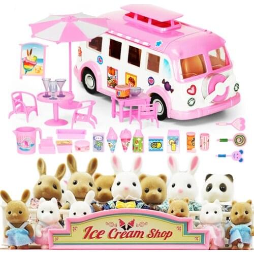 Doll House Furniture Dolls Cosplay Forest Animal Family Picnic Car Bus Set DIY Small Animal Home Pretend Gift Girl Toy