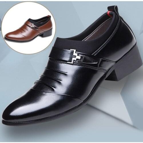 New British Mens Slip On Split Leather Pointed Toe Men Dress Shoes Business Wedding Oxfords Formal Shoes For Male 2019 38-48