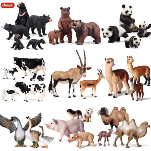 Oenux Wild Farm Zoo Animals Set Model Action Figure Solid PVC Bear Alpaca Tiger Lion Panda Animal Miniature Figurines Kids Toy