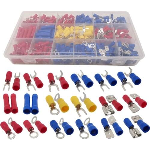 520Pcs/Kit Wire Electrical Crimp Terminal Assorted Insulated Electrical Cable Rolled Butt Ring Lugs Crimp DIY Kit Spade Fork Set