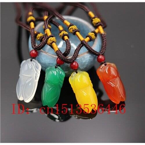 Natural Agate Cicada Pendant Beads Necklace Charm Jewellery Fashion Accessories Hand-Carved Man Woman Luck Amulet Gifts