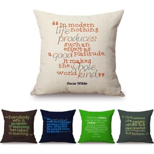 Nordic Letters Print Oscar Wilde Quotes Calligraphy Home Decorative Cushion Cover Case Life Proverb Cotton Linen Pillow Cover