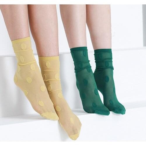 Woman Socks 2020 Spring New Fashion Color Long Socks Female Dots Thin Colorful Korean Style Sexy Transparent Socks Women Dots