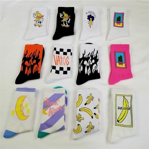 Korean Fashion Harajuku Street Hip Hop Funny Women Socks Kawaii Unisex Cute Happy Skateboard Moon Banana Flame Cactus Tidal Sock