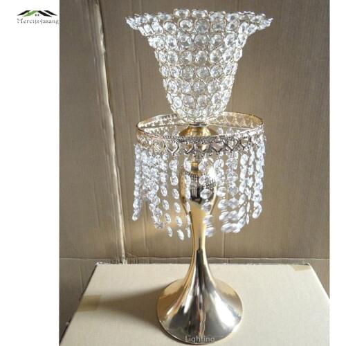 New Metal Chrome Plated Candle Holders With Crystals 52CM/21'' Road Lead Stand Pillar Candlestick For Wedding Candelabra 01102