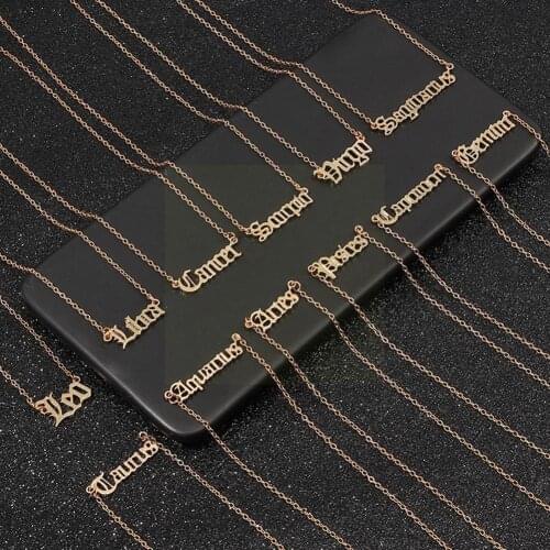 12 Zodiac Letters Pendant Necklace Old English Scorpio Friendship Necklace Gemini Leo Choker Aries Cancer Taurus Signs Horo Z0S3