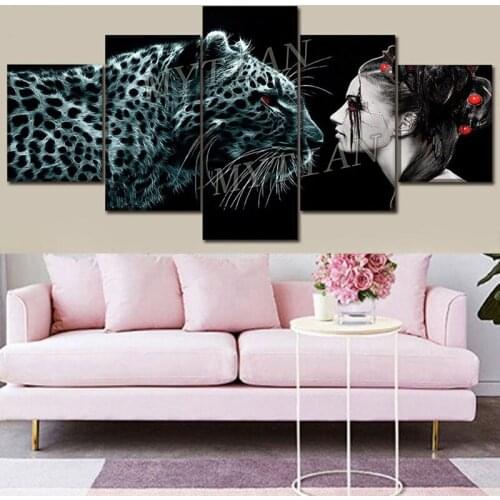 "full square/round 5D diy diamond painting 5pcs"Black leopard and beauty Embroidery pattern cross stitch kit mosaic home decor