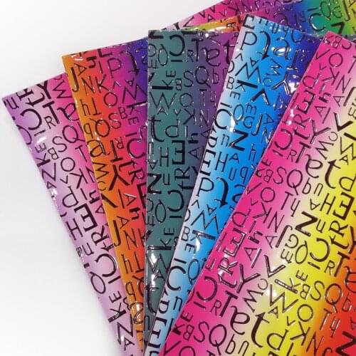 English Letter Colorful Rainbow Iridescent Design PU Faux Leather Fabric Printed for Making Shoe/Bag/Handbag/DIY Accessories