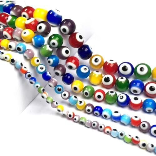 4/6/8/10mm Multicolor Round Shape Evil Eye Beads Lampwork Glazed Glass Beads Spacer Beads for Bracelet Necklace Jewelry Making
