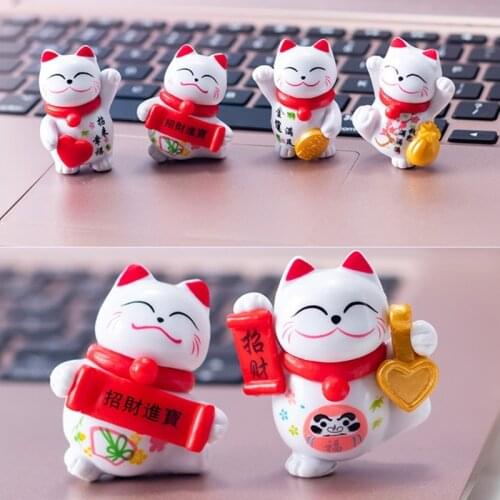 Lucky Wealth Cat Model Cartoon Animal Figurine Micro Landscape Home Decor Miniature Fairy Garden Decoration