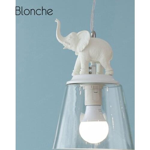 Nordic Resin Elephant Pendant Lights Modern E27 Glass Hanging Lamp Led Pendant Lamp for Children Room Dining Room Light Fixtures