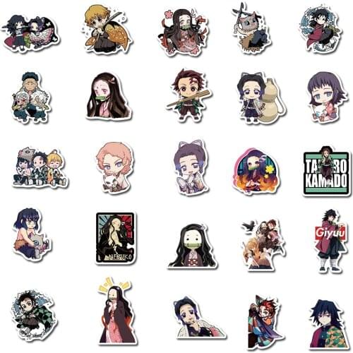 Skateboard Guitar Waterproof Doodle Sticker For Suitcase Sticker Toy Kids Gift Japanese Anime Demon Slayer