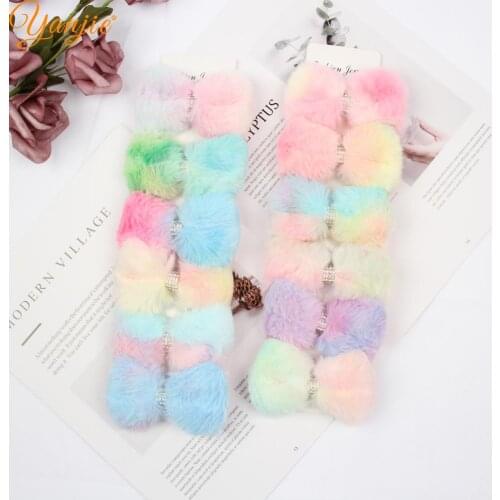 12pcs/lot 2021 Popular Tie Die Rainbow Faux Rabbit Fur Glitter Rhinestone Hair Bow Barrette Girls Hair Clip Accessories Headwea