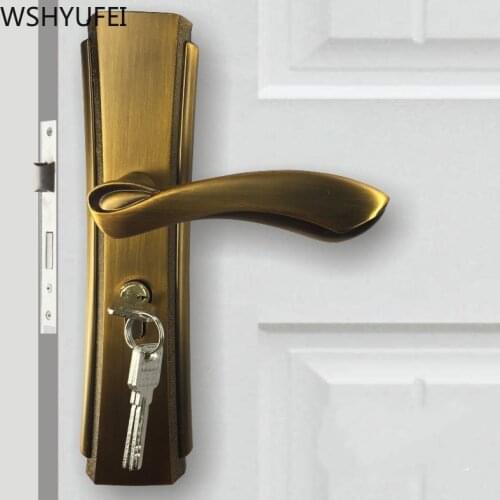 Yellow bronze indoor bedroom mute solid wood room door lock left and right universal handle lock New home decoration preferred