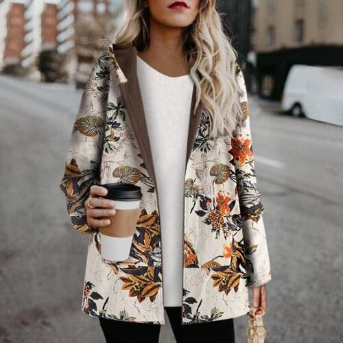 Women Parkas Big Size Casual Windbreaker Outwear Women Winter Jacket Retro Floral Printed Hooded Coat Loose Padded Jacket