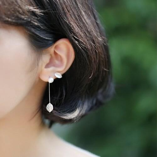 Real 100% 925 Sterling Silver leaves pearl Stud Earrings for Women Girls Fashion sterling-silver-jewelry brincos brinco