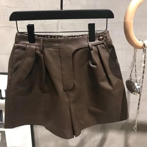 Ladies Real Leather Shorts 2021 Autumn New Coming Street Wearing Lambskin Pants