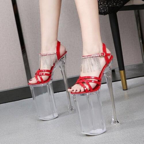 Firowe Womens High Heel Clear Platform Shoes Nightclub Super High Heels Car Model Sandals Womens Catwalk Pole Dance Shoes 26cm