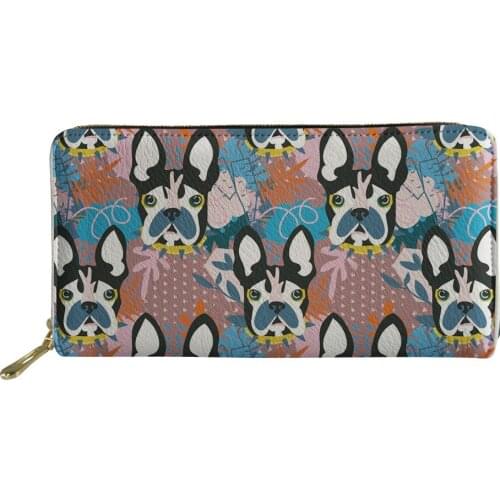 PU Leather Women Wallet Long Zipper Card Holder Travel Coin Purses for Ladies Floral Style Cute Dog Print Womens Clutch Bag