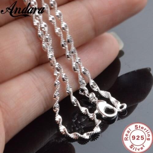 New 2mm Water Ripple Necklace For WomenS Fashion 925 Jewelry Sterling Silver Necklace With Chain