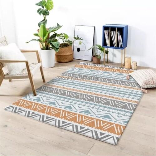 200*300cm Fashion Mediterranean Geometric Ethnic Style Blue Yellow Striped Bedroom Living Room Door Mat Bedside Mat