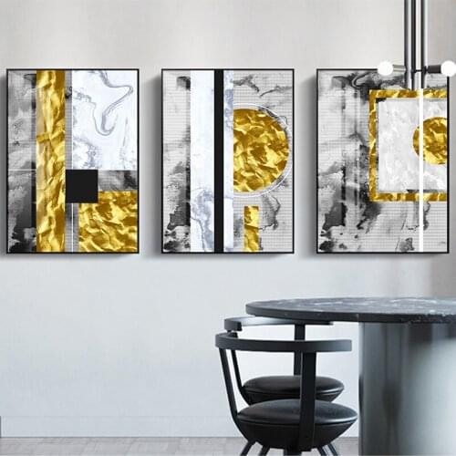 Abstract Marble Canvas Prints Painting Black Gray Golden Poster Modern Wall Art Picture Living Room Office Corridor Home Decor